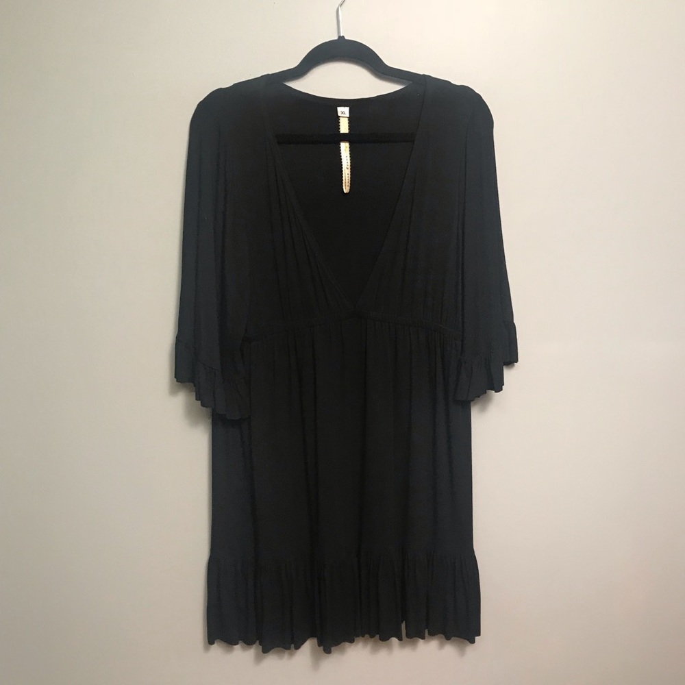 Uncle Frank Black Ruffle Dress with Deep V-Neck XL